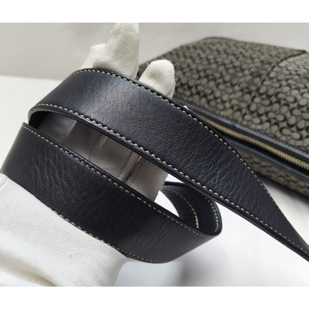 Coach Signature Mini C Black Canvas Leather Trim Zipper Hobo Shoulder Bag - Picture 5 of 16